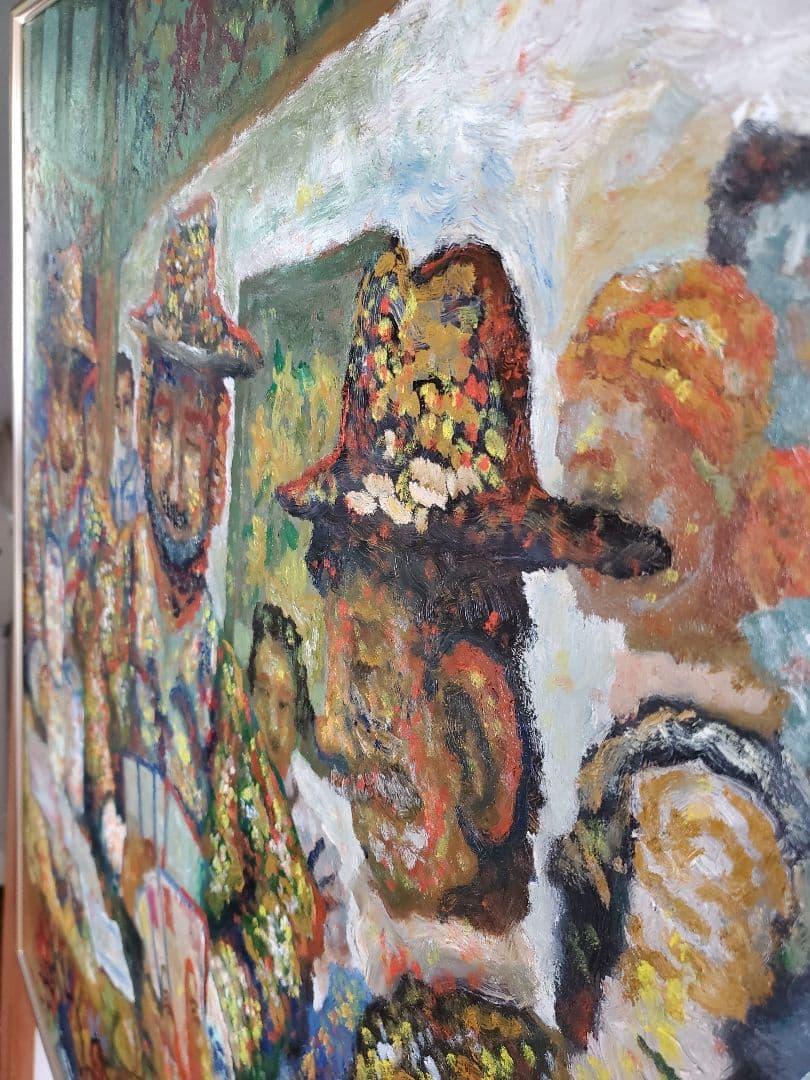 トランプで遊ぶ人たち   油絵   ※肉筆   額あり