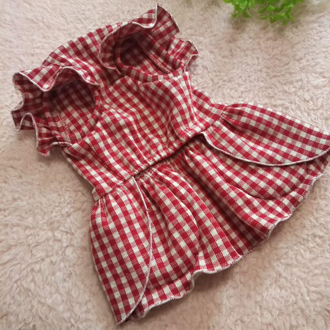 犬服 No.144 ふわふわいちごのポケットわんぴ ハンドメイド