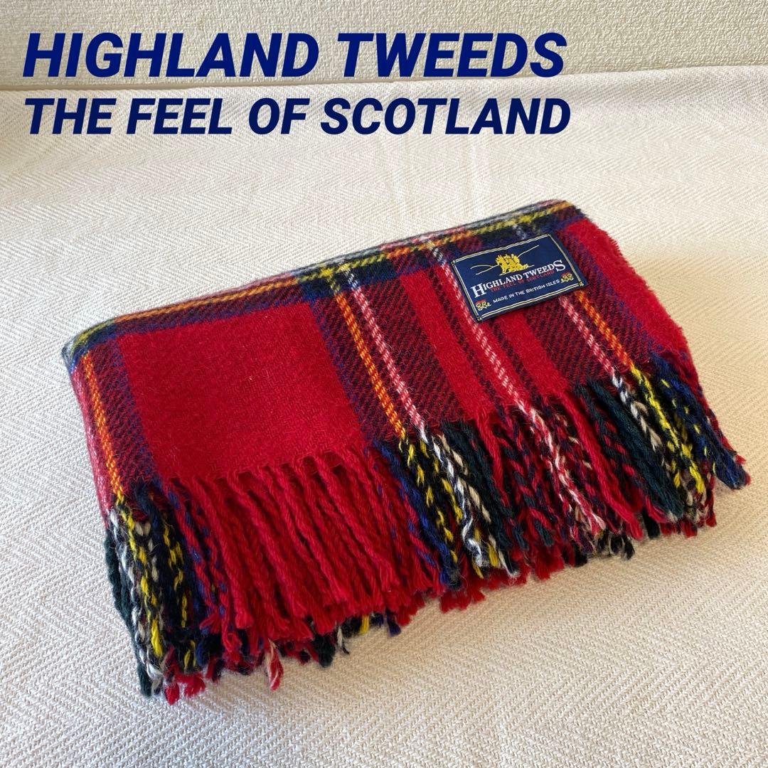 赤ハイランドツイード ウールブランケット イギリス製 タータンチェック 膝掛け