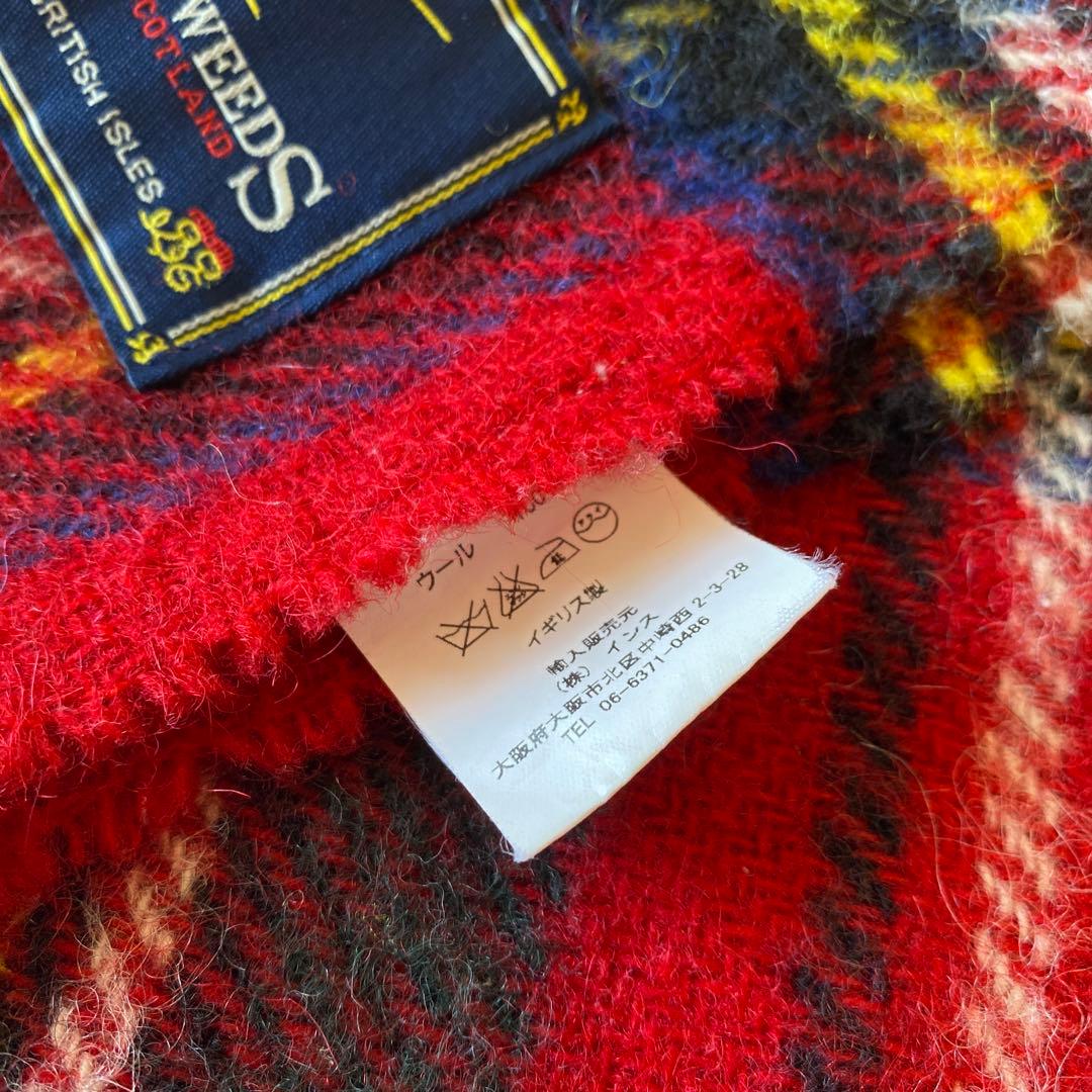 赤ハイランドツイード ウールブランケット イギリス製 タータンチェック 膝掛け