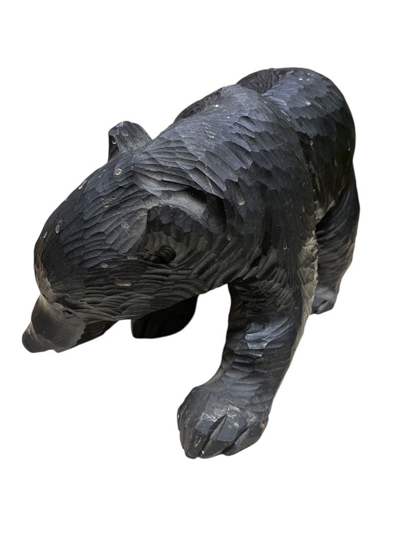 ビンテージ　木彫り　熊　ダークブラウン　ガラス目　作家　アンティーク 北海道