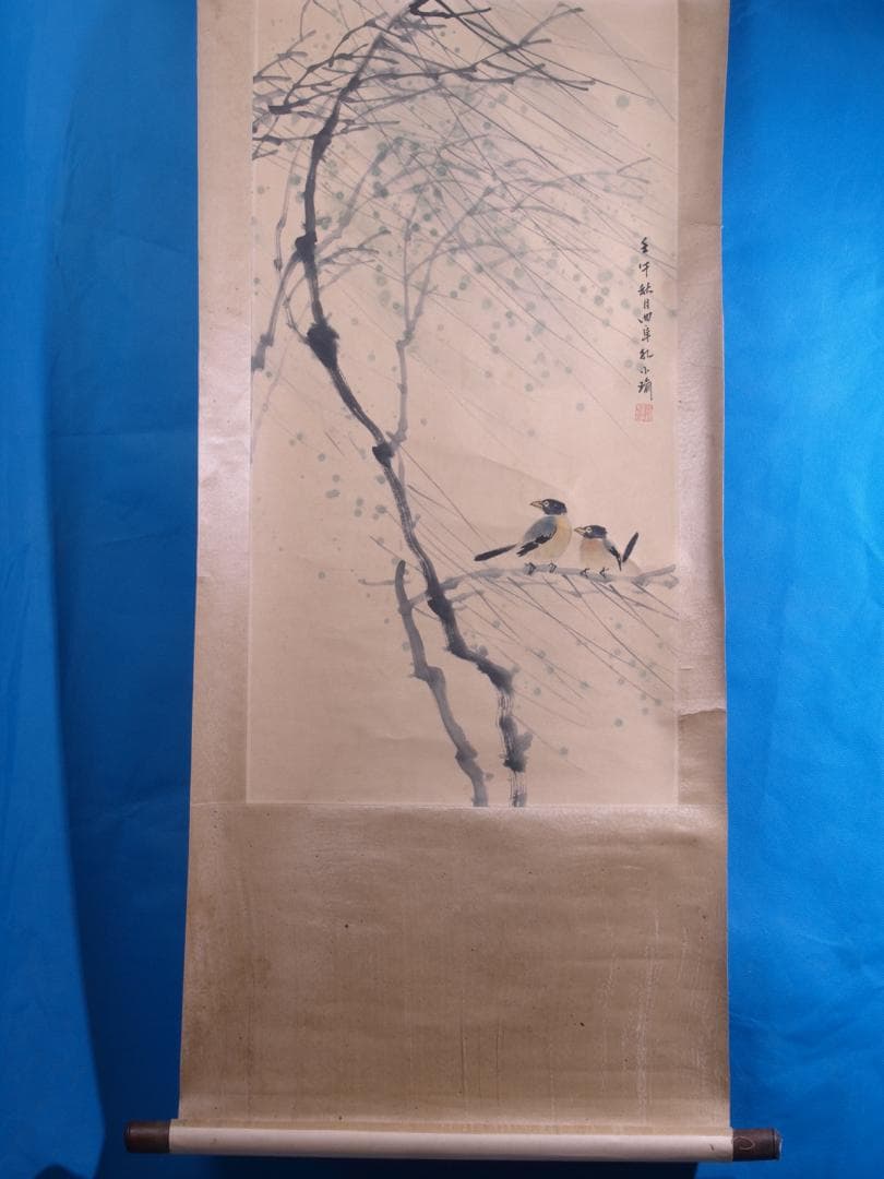 蔵整理品　中国清時代掛け軸　肉筆水彩絵　骨董品I1559A13-1