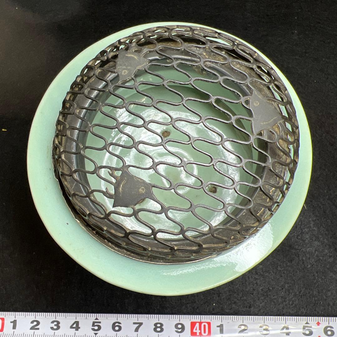 時代　銀火屋青磁香炉　縁外寸約9.5㎝　東Y8-0106①トヒサエ