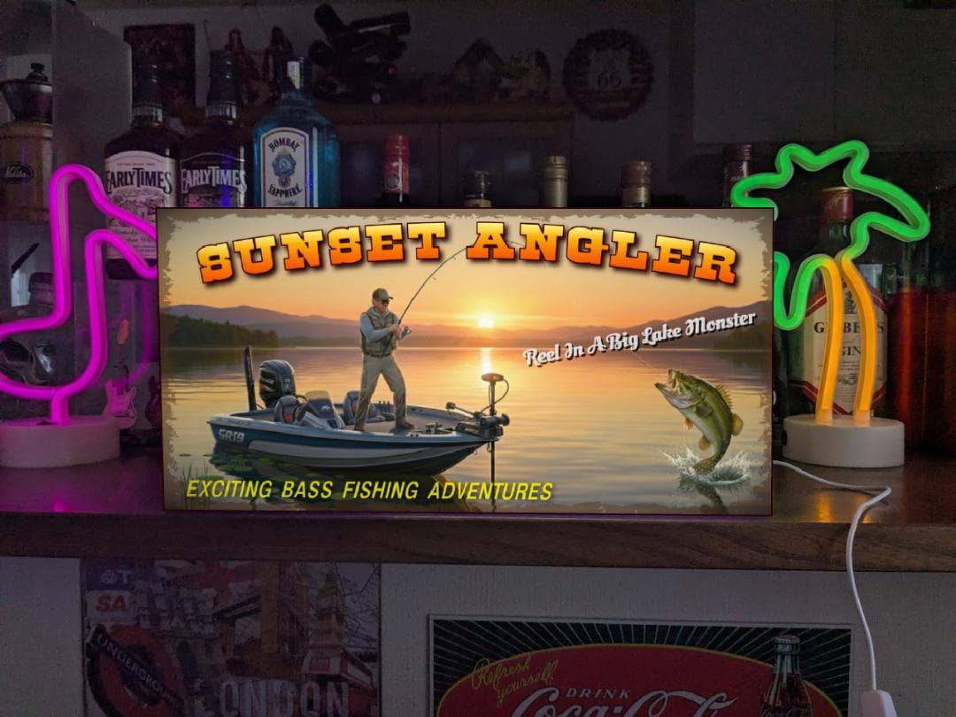 【オーダー無料】ブラックバス フィッシング 釣り 看板 置物 雑貨 ライトBOX