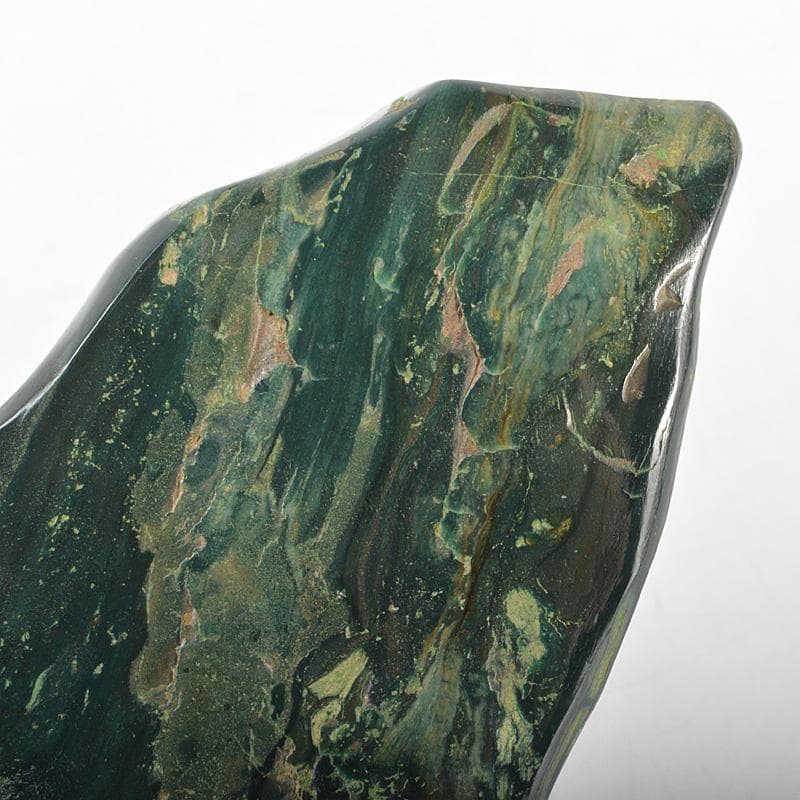 鑑賞石　天然石　緑石　孔雀石　マラカイト　約419kg　唐木台付　V　R6450