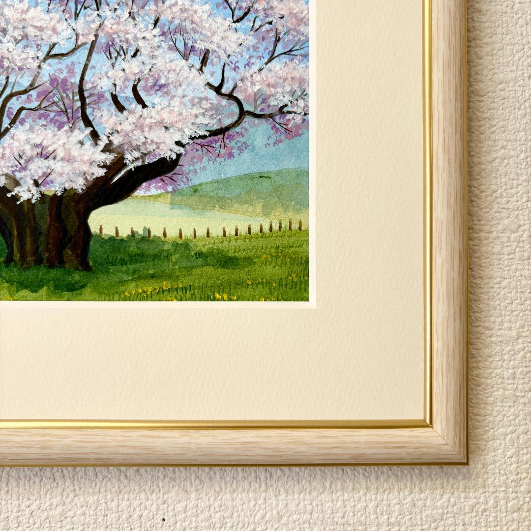 アクリル画　原画　「根尾谷淡墨桜」額縁付　SMサイズ　風景画