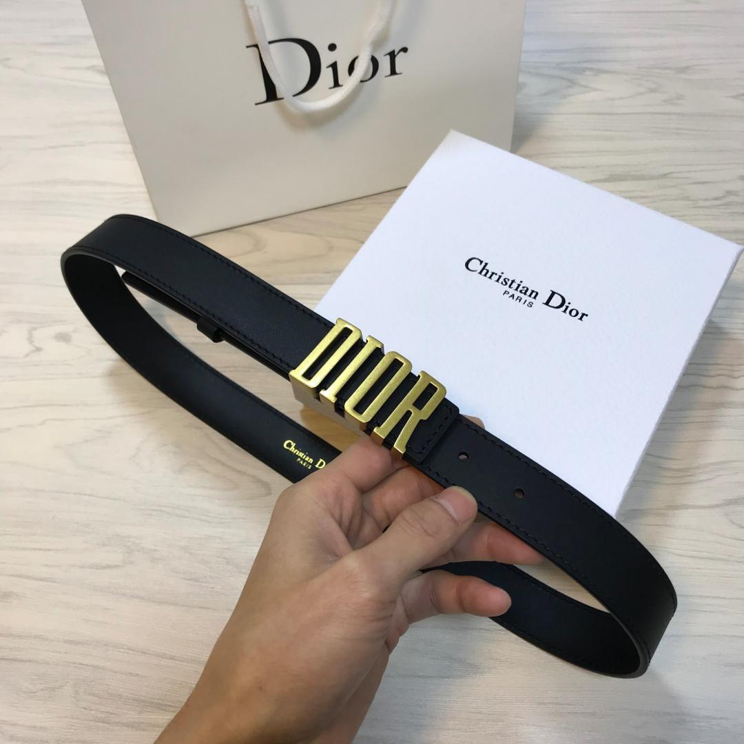 【美品】クリスチャンディオール DIOR ロゴ レザーベルト ブラック