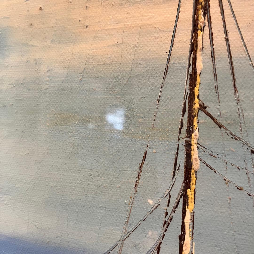 輸入品 絵画 油絵 august作 港 port 風景画 64×71.5 大