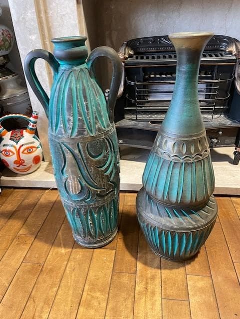 青緑色の陶器製花瓶セット