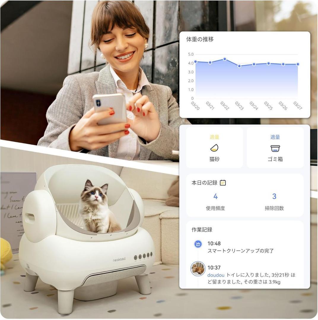 Neakasa 全自動猫トイレ 開放式広々設計 完全密封消臭 専用アプリ遠隔管理