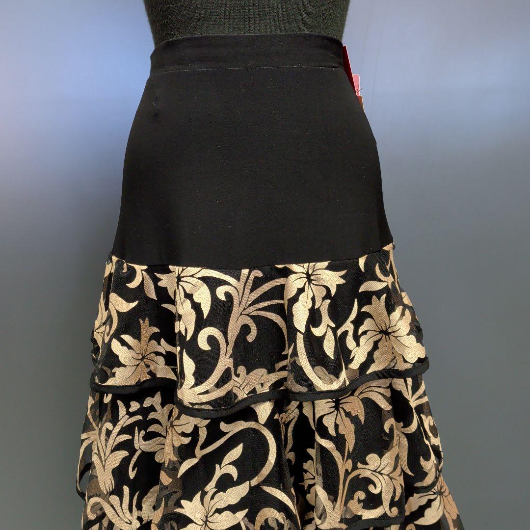 【新品】社交ダンス用ティアードフリルスカート 黒と金