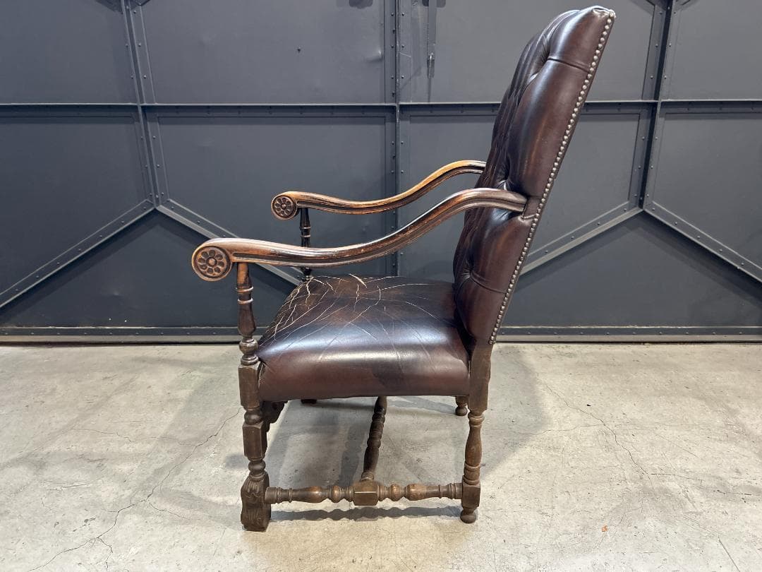 ❖英国Antique❖ ハイバックチェア チェスターフィールド　ネオルネッサンス