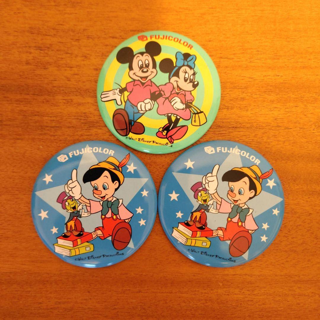 FUJICOLOR フジカラー ミッキー ミニー ピノキオ 缶バッチ 3個