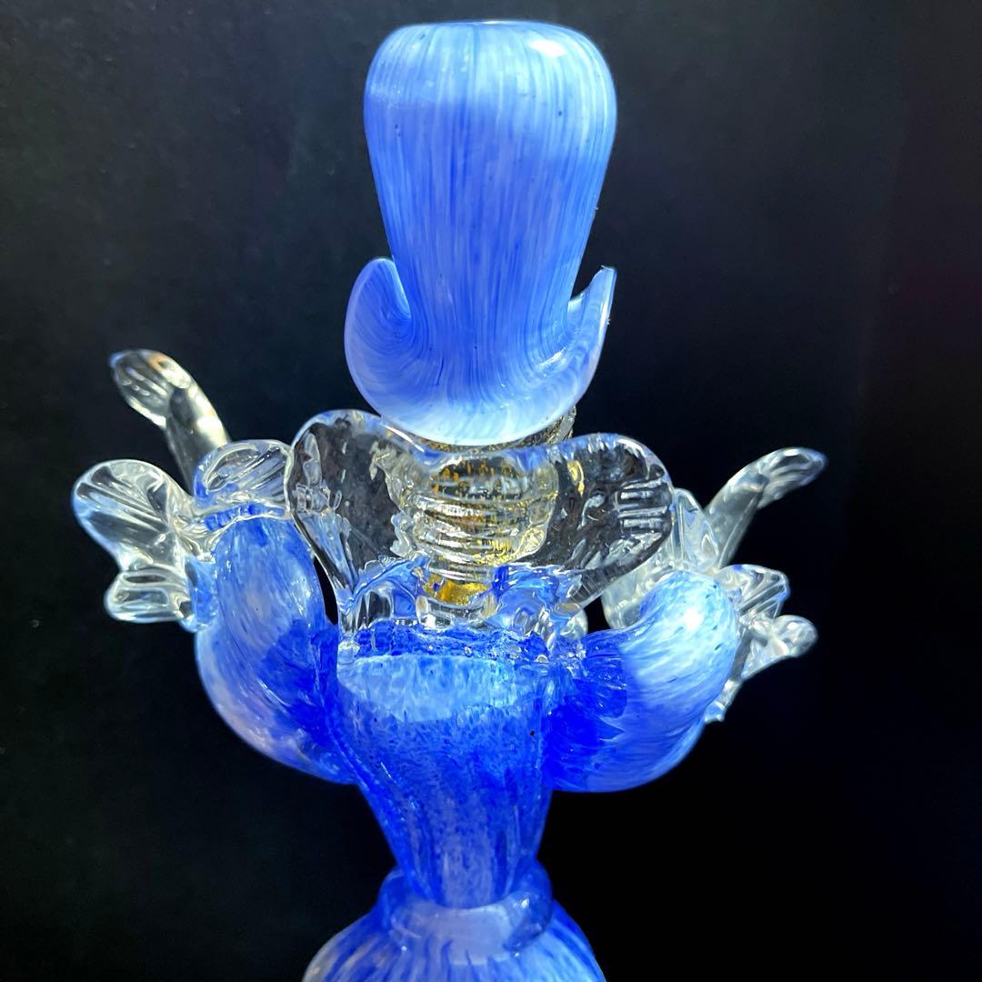 ムラーノ　ベネチアングラス　金彩付き　ブルーガラス人形　ペア　フィギュリン