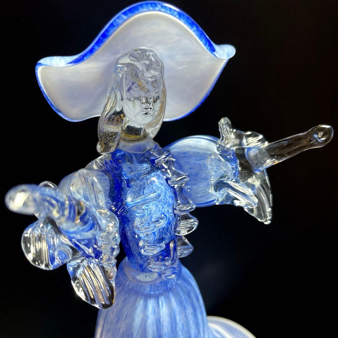 ムラーノ　ベネチアングラス　金彩付き　ブルーガラス人形　ペア　フィギュリン