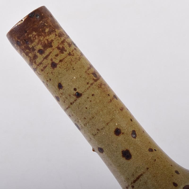 河井寛次郎作　鶴首　灰釉瓶子　共布共箱　M R8846