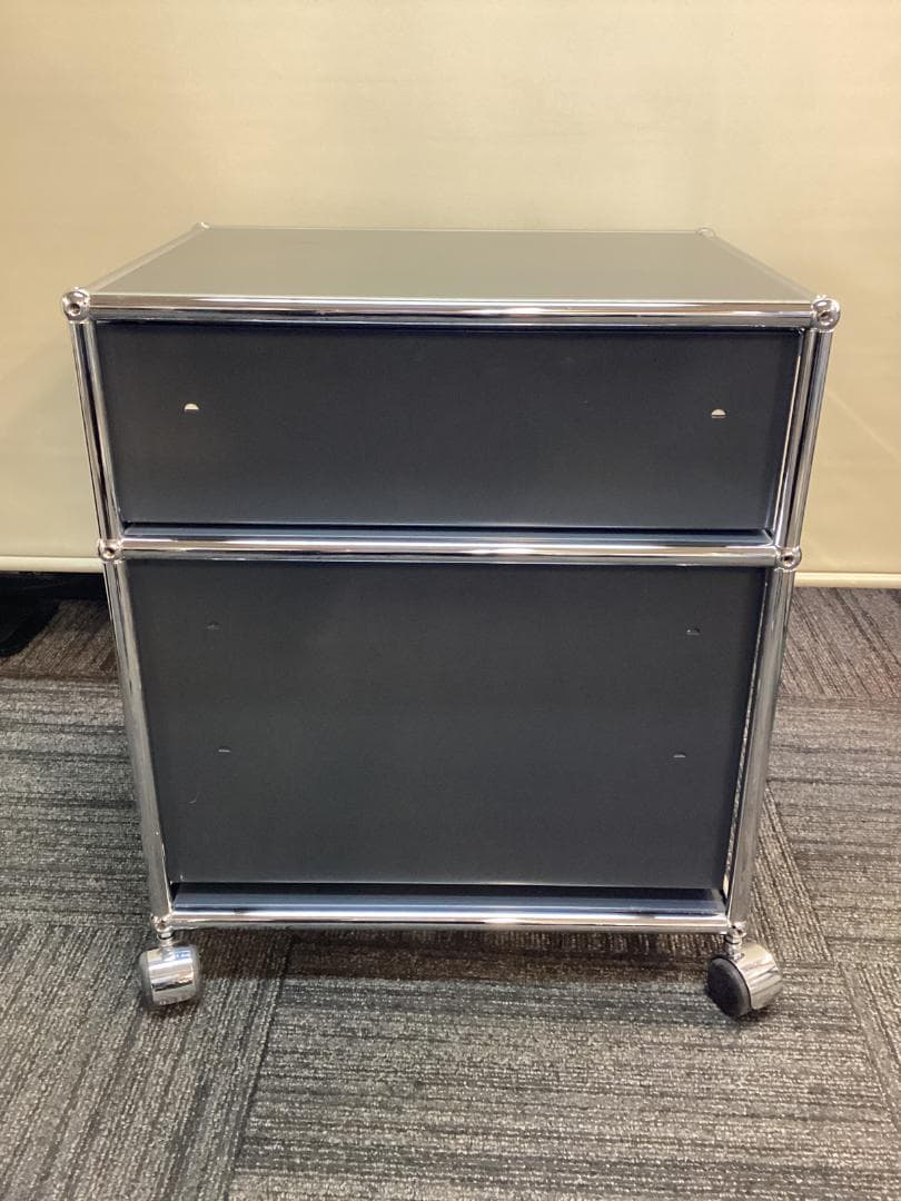 鍵付き　USMハラー　ロールボーイ　２段　デスクワゴン　アントラサイト　C