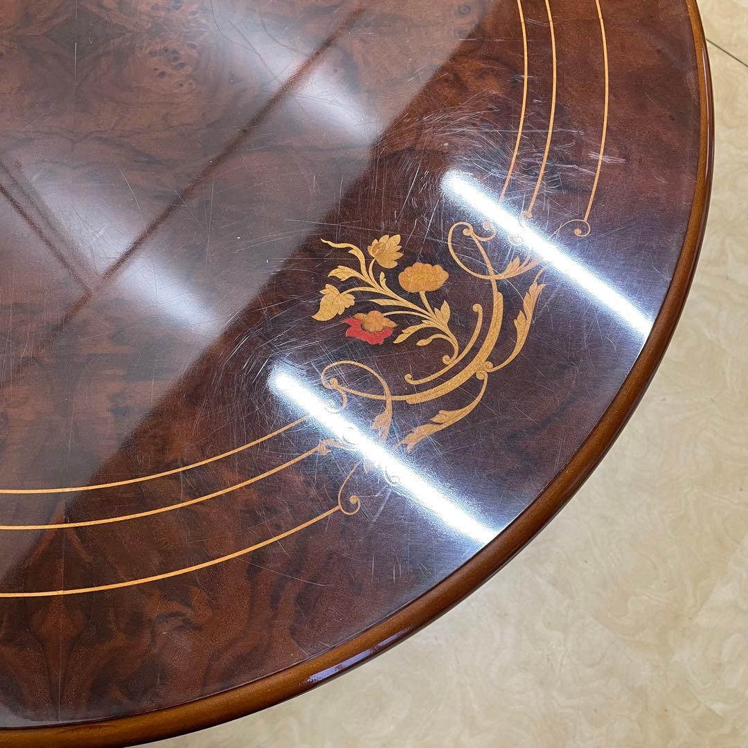 イタリア 丸テーブル 猫脚 象嵌 彫刻 ダイニングテーブル 円形 アンティーク