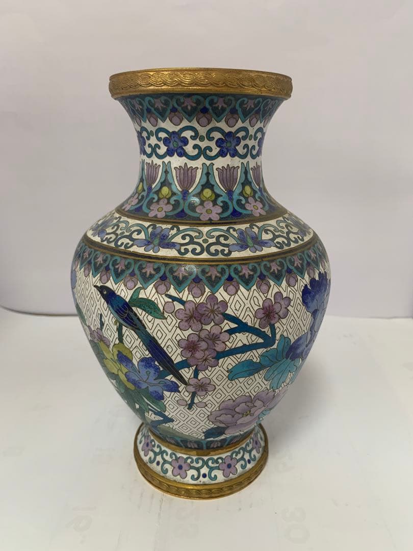 中国美術　景泰藍　七宝焼　花鳥纹　花瓶　送料込み