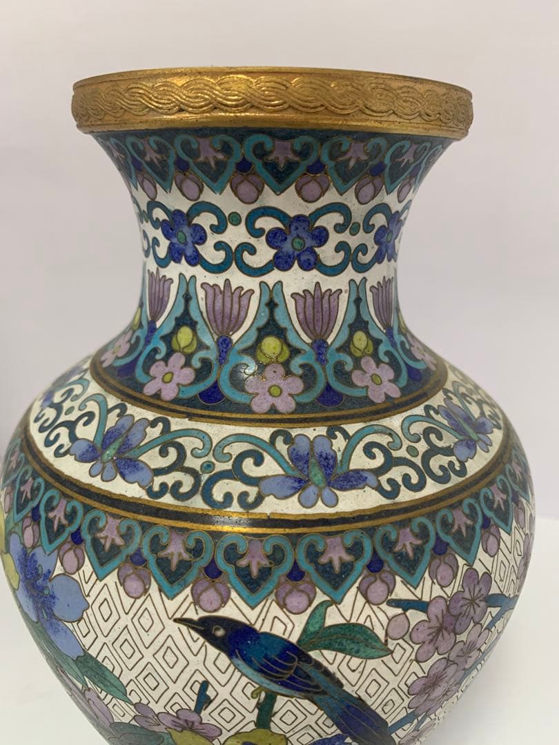 中国美術　景泰藍　七宝焼　花鳥纹　花瓶　送料込み