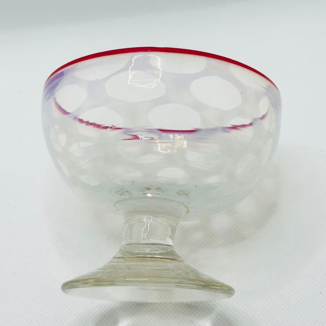 【希少】大正ロマン 氷コップ 赤縁 水玉紋様 和ガラス アンティーク