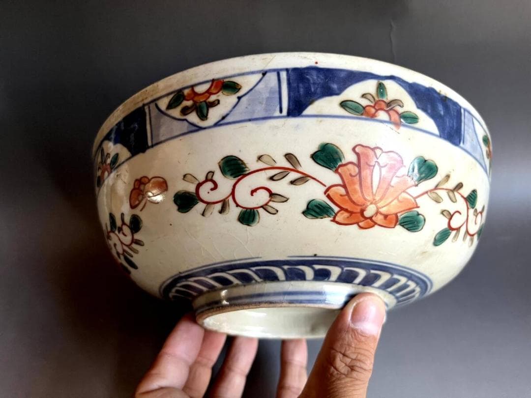 大鉢■赤絵 伊万里 錦絵 鶴亀 松竹梅 鳥 花唐草 古美術 時代物 骨董品■