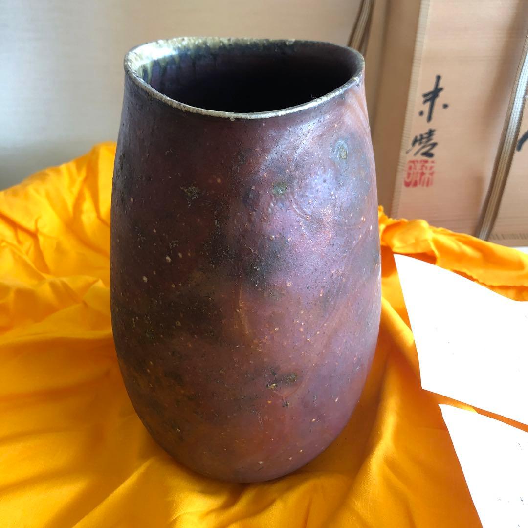 【未使用・共箱付】丹波焼　末晴窯　刻印　共布　陶歴付　陶器　六大古窯　花器　壺