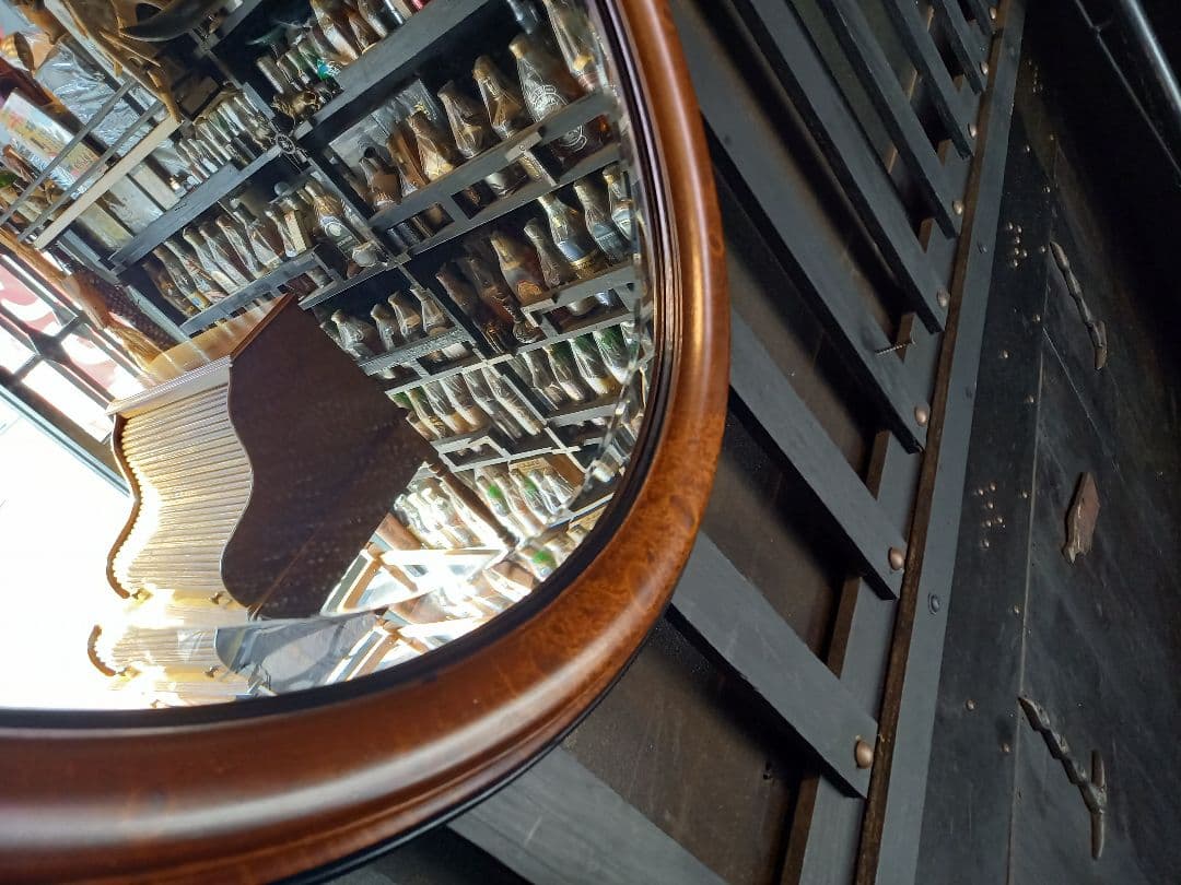 イタリア製　ヴィンテージ　大型　オーバル　ウッド　壁掛け鏡　ウォール　ミラー