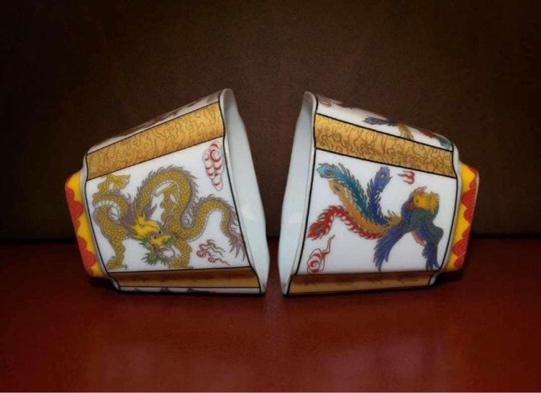 中国古美術骨董品・旧蔵粉彩陶芸　大清乾隆年製龍鳳双碗・五龍盛世・有鳳来儀・極細工
