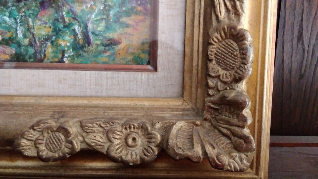 油絵　額縁ゴールド　スペイン風景画　F6 吊金具付き