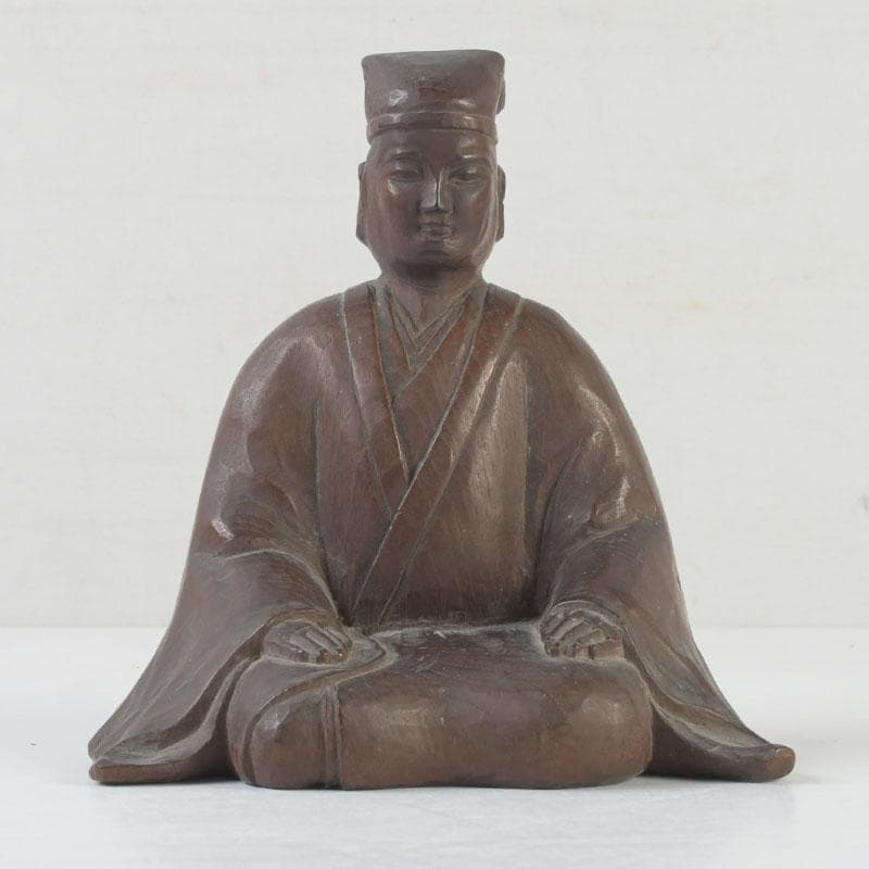 時代木彫　利休居士像　人物像　置物　書付　V　9844