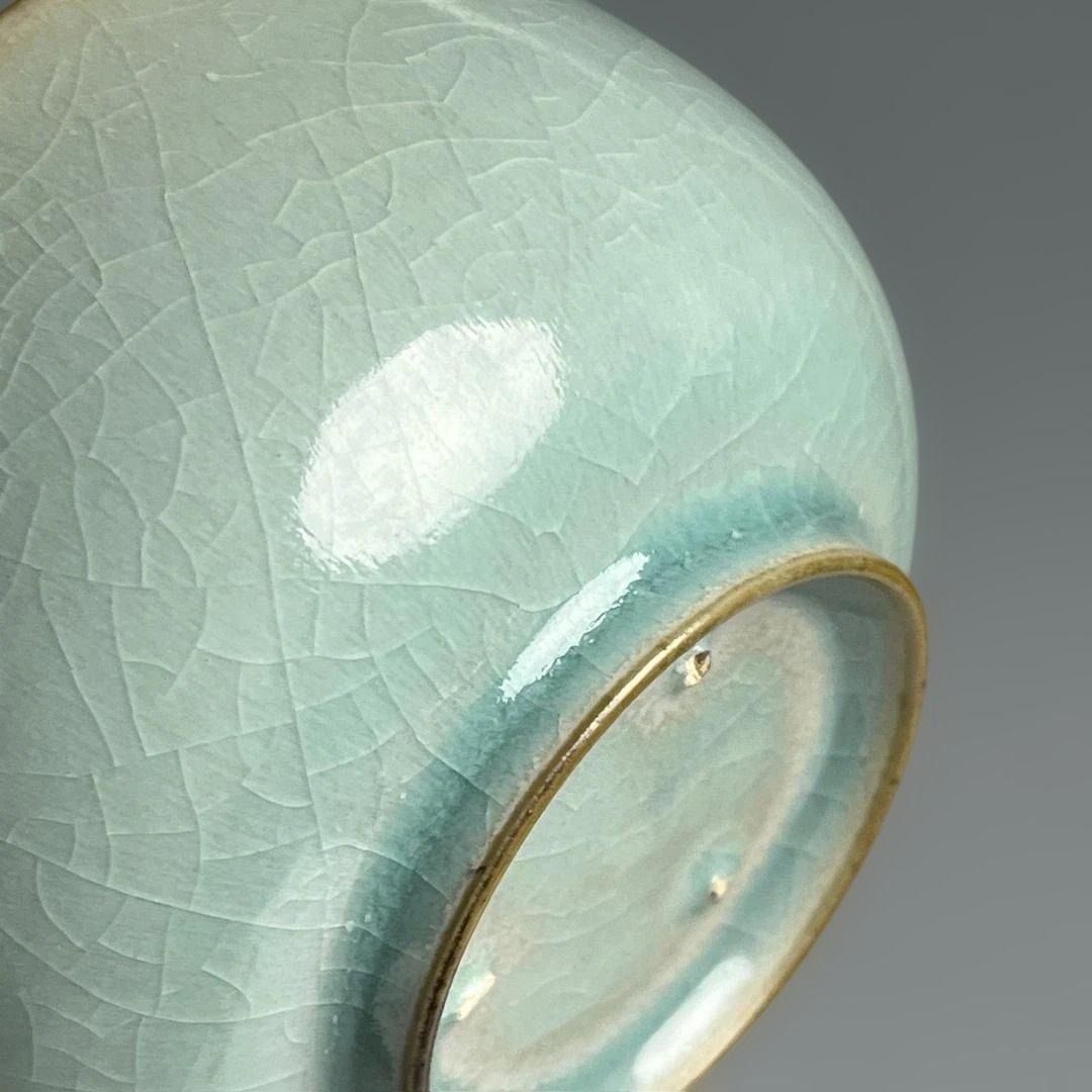 青磁 天青釉茶盞 擺件 中国古玩美術 唐物 旧家伝来 SH76