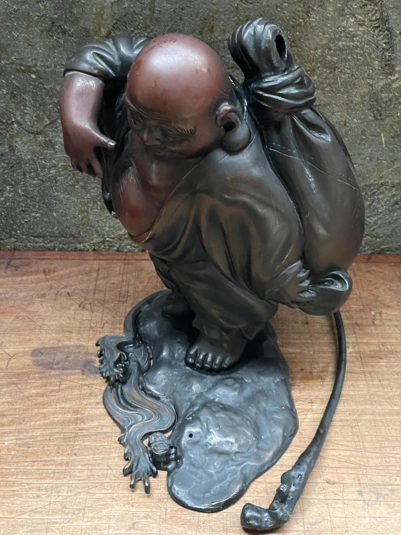金工師 正之造 古銅 川渡 布袋 立像 七福神 仏像 巨大 縁起物 置物 彫刻