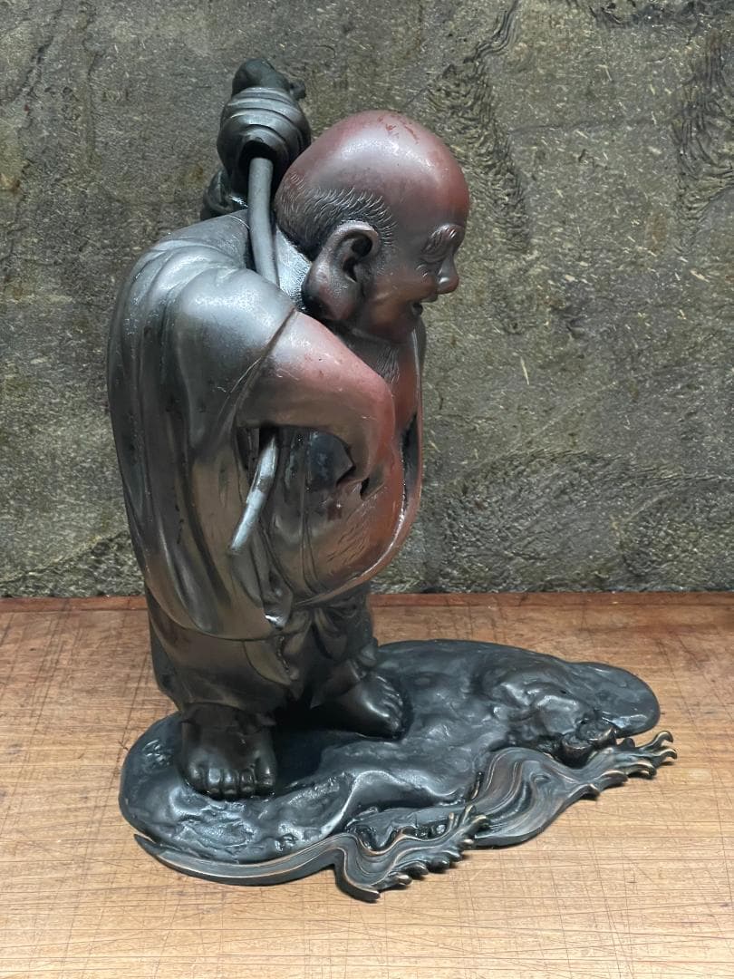 金工師 正之造 古銅 川渡 布袋 立像 七福神 仏像 巨大 縁起物 置物 彫刻