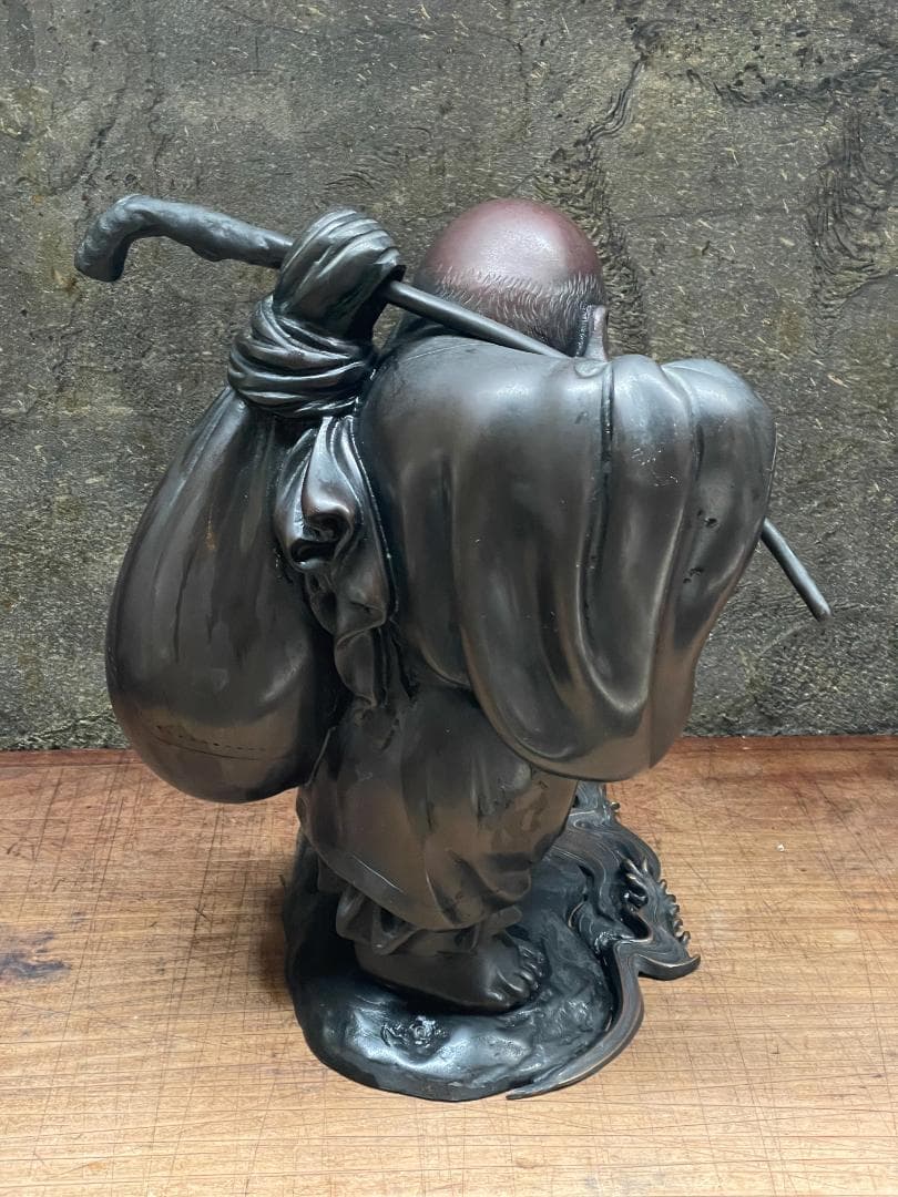 金工師 正之造 古銅 川渡 布袋 立像 七福神 仏像 巨大 縁起物 置物 彫刻