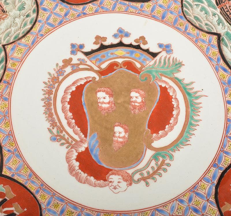 伊万里焼　古伊万里　錦手南蛮人黒船文　大皿　飾皿　D　R4863C