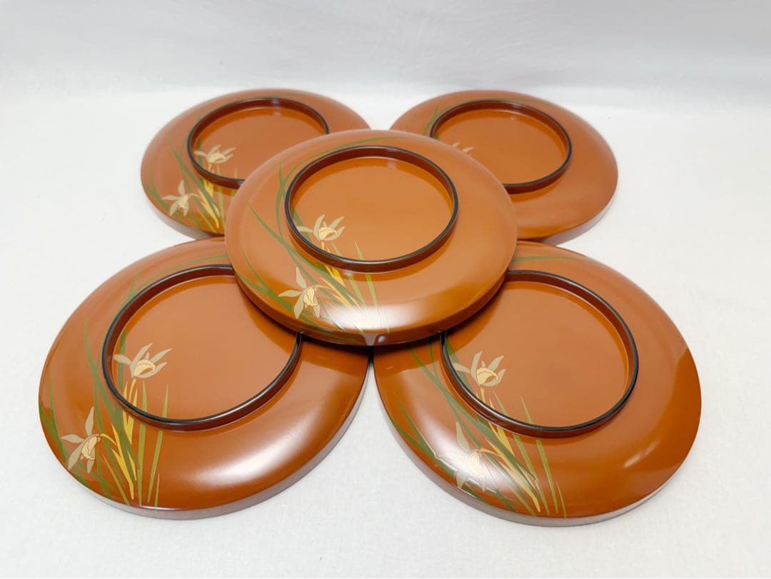 茶道具 木製古代朱塗 蘭蒔絵 多用鉢 菓子鉢 天麩羅 どんぶり等 5客揃