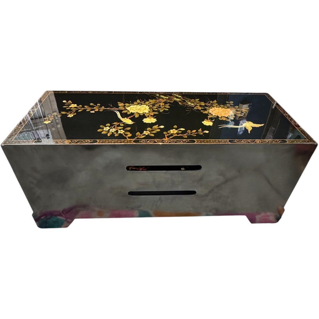 花柄装飾 箪笥 ローチェスト TV台 4段引き出し 開き扉付 螺鈿細工