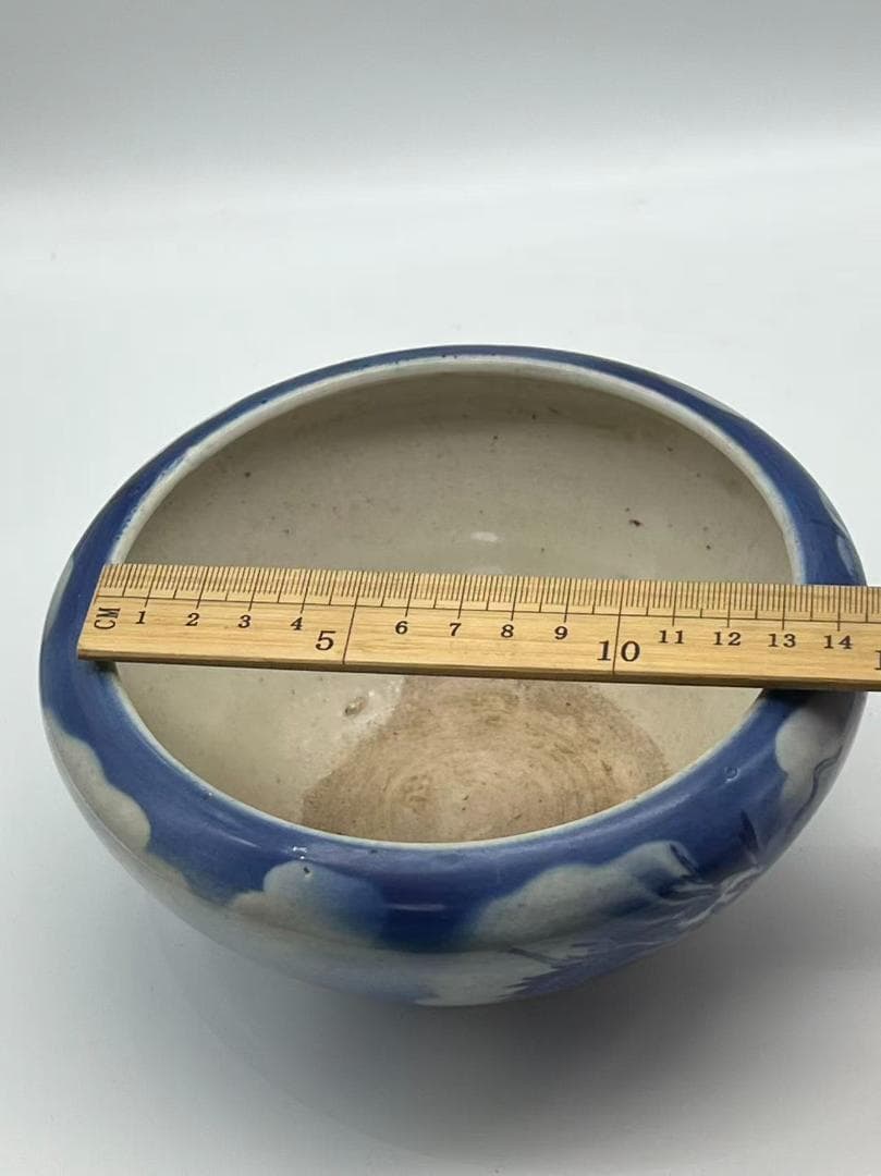 清時代　染付　青花雲龍文水洗　水丞 【旧家蔵出し】 香炉　茶道具(B-78)