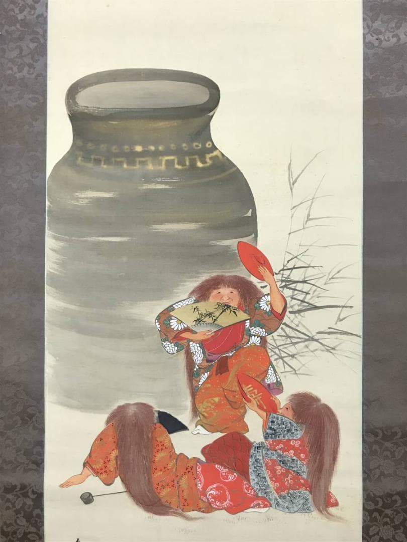 【真作】磊渓/猩々図/人物図/酒/掛軸/名家伝来/AC-556