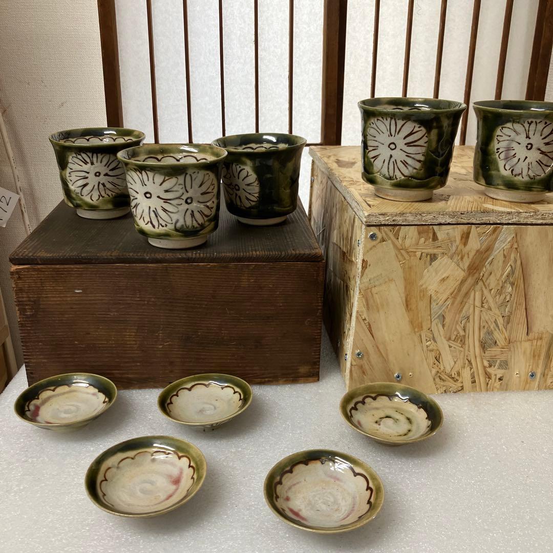 骨董品　茶道具　茶碗　織部　煎茶５客セット　共箱　N386ORI
