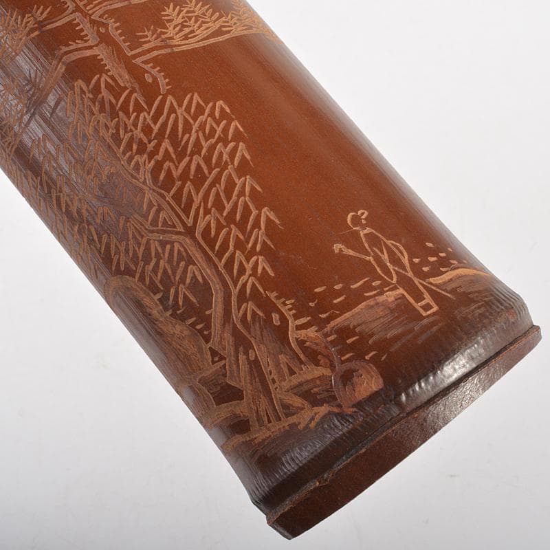 茶道具　古竹　漢詩刻　山水人物刻　茶合　碗鎮　在銘　2点まとめて　M　R6743