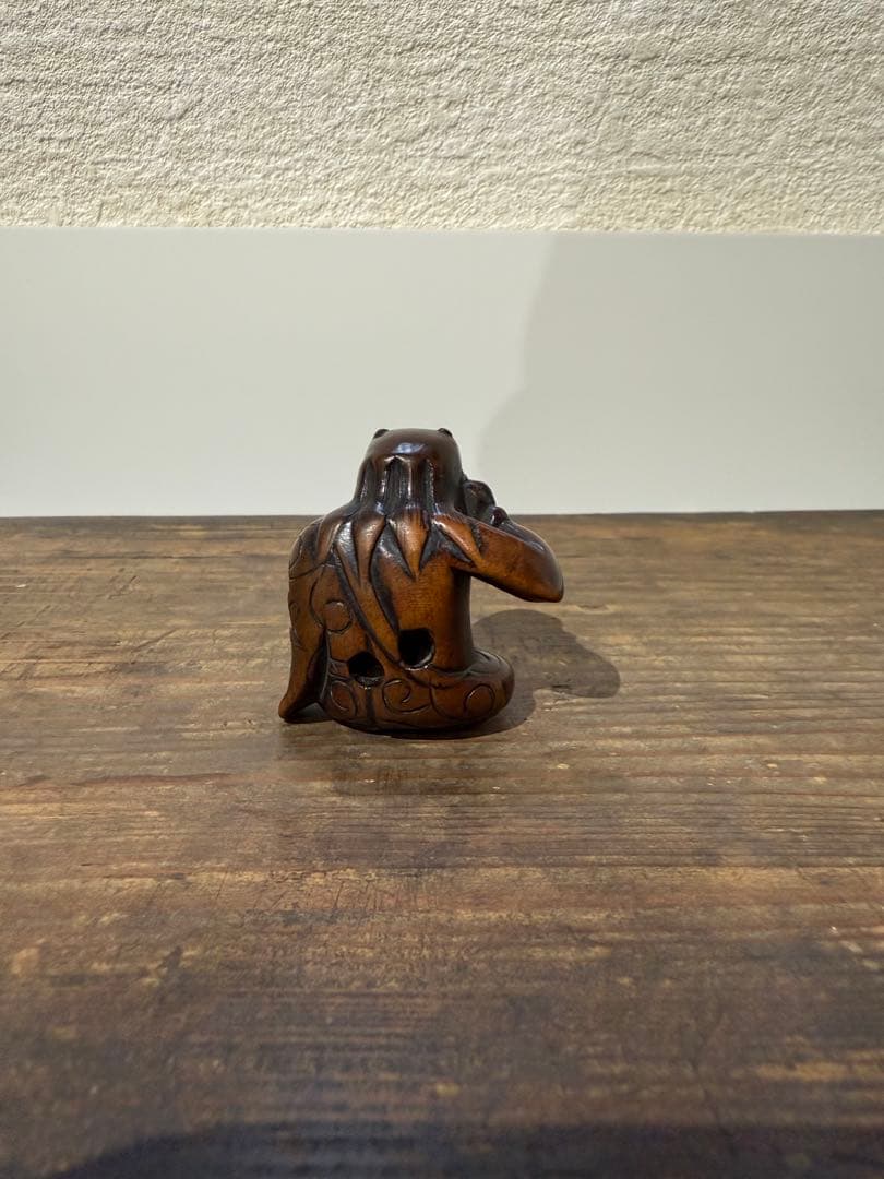 根付　鬼　太鼓　つげ　木　江戸　妖怪