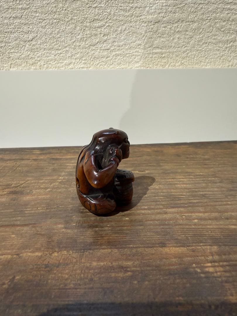 根付　鬼　太鼓　つげ　木　江戸　妖怪