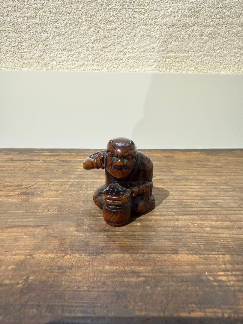 根付　鬼　太鼓　つげ　木　江戸　妖怪