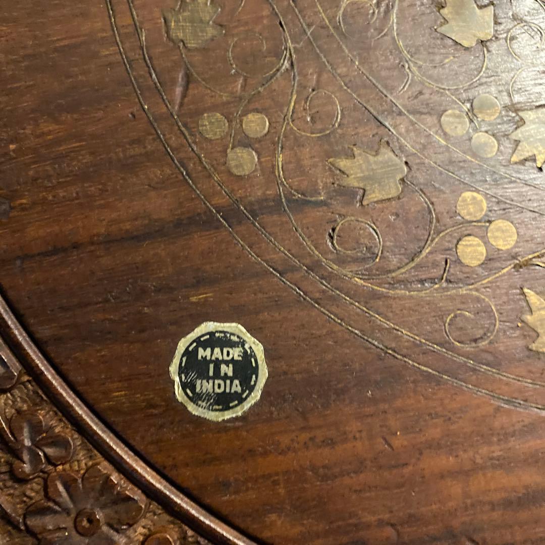 INDIA製 インド製　木製3段サイドテーブル　アンティーク