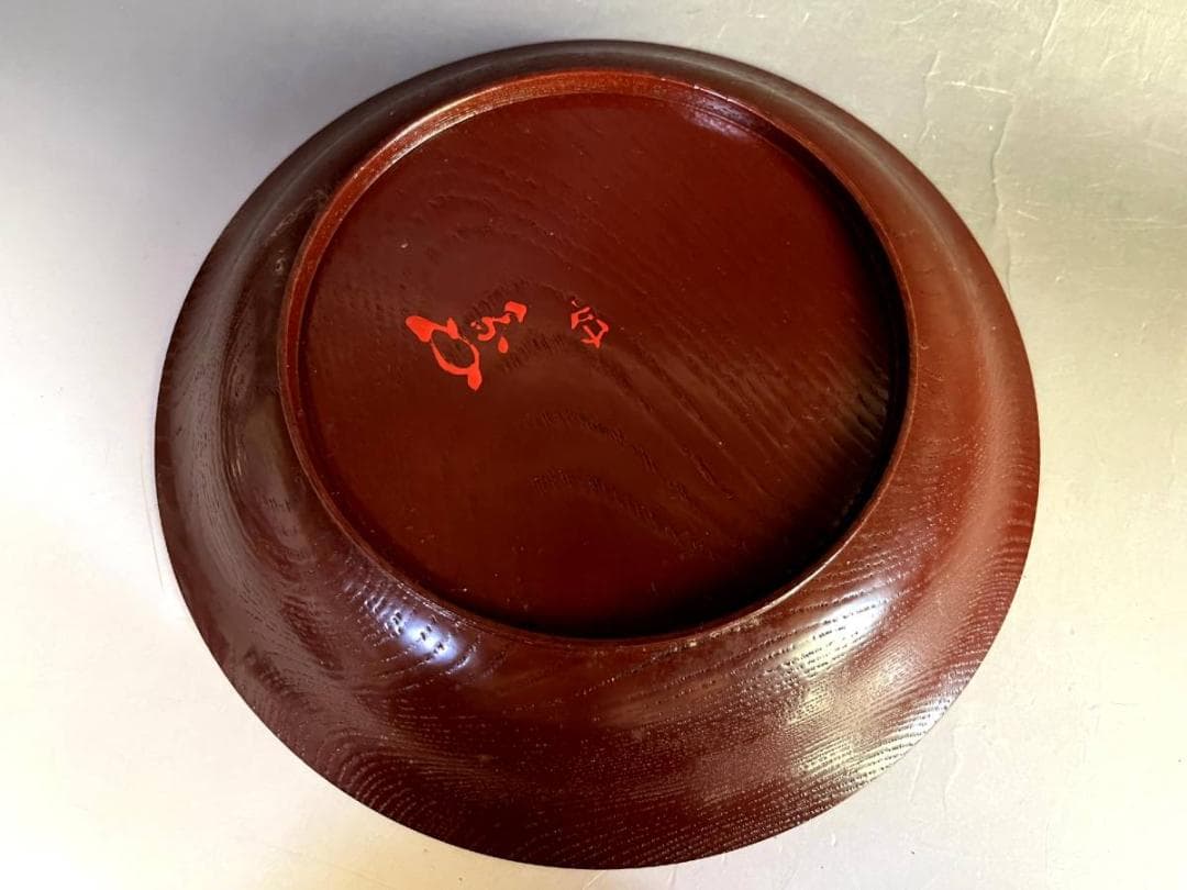 盆■煎茶盆 塗師春久 日の丸菓子盆 菓子器 鶴雲 漆器 共箱 時代物 骨董品■