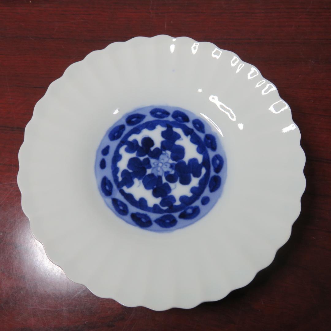 白磁 染付 菊型 皿 4枚 花文様 古伊万里