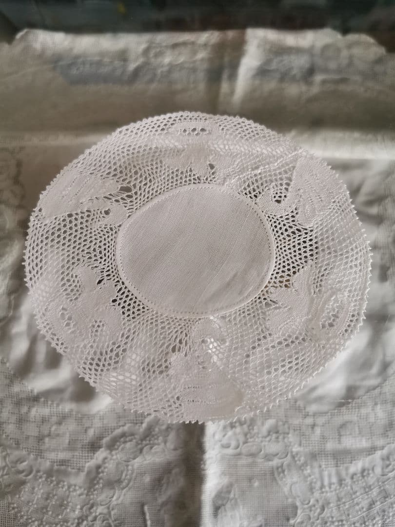 アンティークベルギー フレミッシュボビンレース コースタードイリー 白鳥と百合