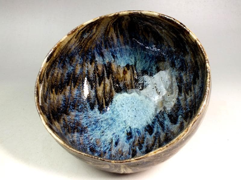 ☆ 上田恒次 作 練上鶉文 茶碗 共箱 上手です!! B3